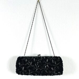Santi Beaded Sequin Evening Bag Black Chain Strap VTG Special Occasion Elegant